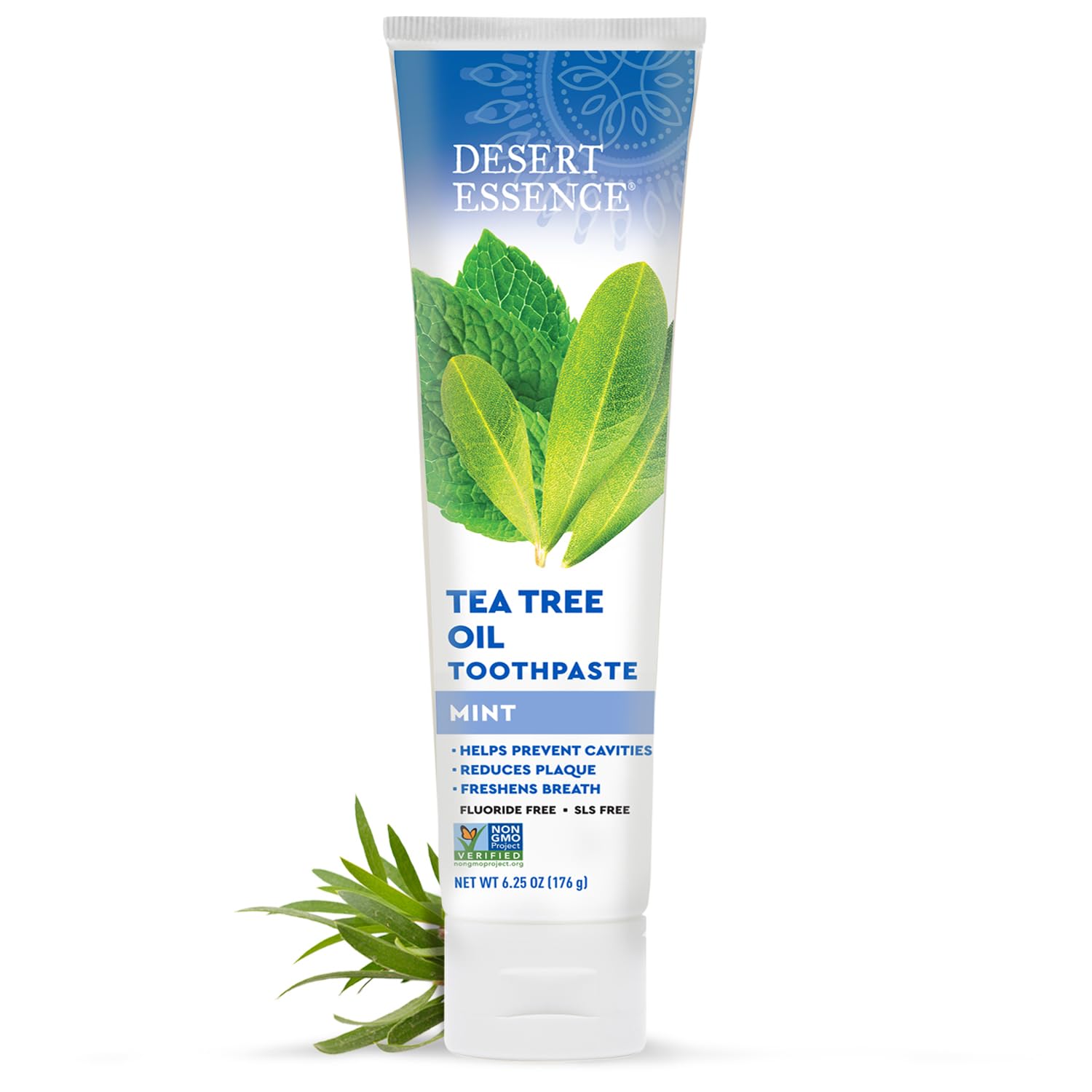 Desert Essence Tea Tree Oil Toothpaste - Mint - 6.25 Ounce - Refreshing Taste - Deep Cleans Teeth & Gums - Helps Fight Plaque - Sea Salt - Pure Essential Oil - Baking Soda - Promotes Healthy Mouth