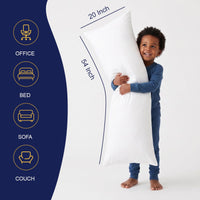 DOWNCOOL Large Body Pillow Insert- Breathable Full Body Pillow for Side Sleeper - Soft Long Bed Pillow for Adults - 20 x 54 inch (White)