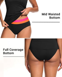 Daci Black Pink Color Block Bandeau Tankini Swimsuits for Women - Two Piece Ruched Tummy Control Bathing Suit Strapless Swimwear with Bottom L