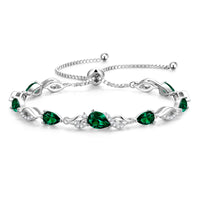 FANCIME May Birthstone Teardrop Emerald Tennis Bracelet for Women, Sterling Silver 9x7mm main Gemstone Bolo Adjustable Chain Bracelet Fine Jewelry Birthday Gifts for Women Mom Wife Her