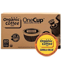 The Organic Coffee Co. Compostable Coffee Pods - Gorilla Decaf (80 Ct) K Cup Compatible including Keurig 2.0, Medium Roast, Swiss Water Processed, USDA Organic