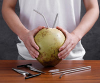 2 Pack Coconut Opener Tool Set with 4 Reusable Straws & Brush
