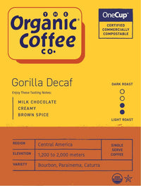 The Organic Coffee Co. Compostable Coffee Pods - Gorilla Decaf (80 Ct) K Cup Compatible including Keurig 2.0, Medium Roast, Swiss Water Processed, USDA Organic