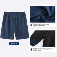 HODOSPORTS Mens Swimsuit Trunks 7" Quick-Dry Swim Shorts with Compression Liner and Zipper Pockets (Large,Navy)