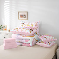 Castle Fairy Dessert 7 Pcs Comforter Set King Size Bed in a Bag,Girls Cupcake Ice Cream Bed Set Room Decor,Sweet Donut Food Bedding Sets with Comforter,Flat,Fitted Sheet,Pillowcases,Pillow Covers