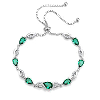 FANCIME May Birthstone Teardrop Emerald Tennis Bracelet for Women, Sterling Silver 9x7mm main Gemstone Bolo Adjustable Chain Bracelet Fine Jewelry Birthday Gifts for Women Mom Wife Her