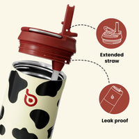 BOTTLE BOTTLE Insulated Water Bottle 24oz with Straw Lid and Handle for Sports Travel Gym Stainless Steel Water Bottles Double-Wall Vacuum Metal Leak Proof BPA-Free (Cow)