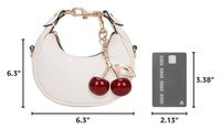 JQWSVE Small Top Handle Bags for Women Mini Purses Cute Ladies Handbags Crescent Mini Crossbody Bags with Cherry (A02 White)