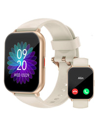 RUIMEN Smart Watches for Women Men (Answer/Make Calls, 2 Bands Included), 1.8" Smartwatch for iOS/Android Phones, Fitness Tracker Heart Rate/Sleep Monitor Digital Watch Waterproof Milky White