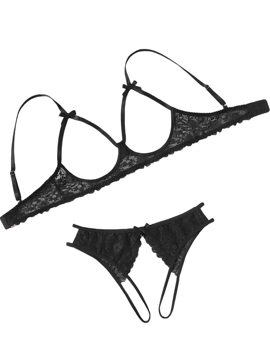Avidlove Women's Exotic Lingerie Sets Naughty 2 Pieces Bra Panty Set Sexy Cutout Lace Lingerie Black Large