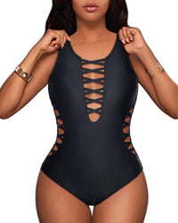 Aqua Eve Women Sexy One Piece Swimsuits Plunge Deep V Neck Cutout Bathing Suits Black 01 Medium