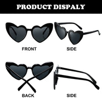 Frienda 9 Pairs Heart Shaped Sunglasses Cat Eye Shaped Sunglass for Women Bridesmaid Bachelorette Wedding Party Favor(Black Grey)