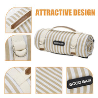 G GOOD GAIN Picnic Blankets Waterproof Extra Large - Outdoor Blanket Sand Free Foldable with Carry Strap for Beach, Camping, Park Grass, Hiking, Travel, Concerts, Indoor (Sand Yellow)