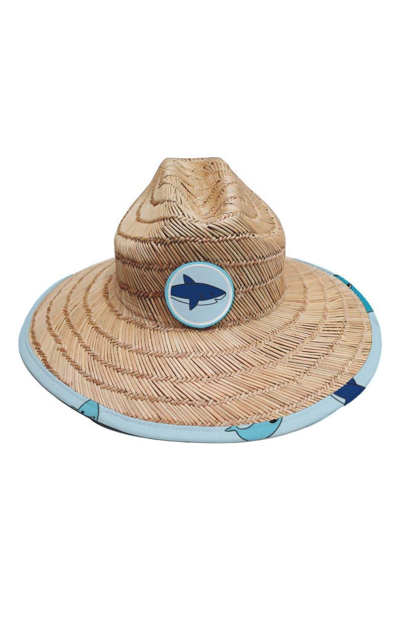 Baby Sun Hat for Toddlers – SPF 50+ Hat with Removable Chin Strap, Water-Resistant, Lightweight Beach Hat. (US, Age, 6 Months, 24 Months, Blue, Friendly Shark, Straw)