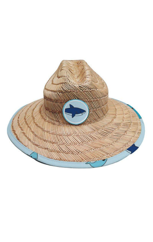 Baby Sun Hat for Toddlers – SPF 50+ Hat with Removable Chin Strap, Water-Resistant, Lightweight Beach Hat. (US, Age, 6 Months, 24 Months, Blue, Friendly Shark, Straw)
