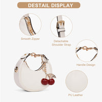 JQWSVE Small Top Handle Bags for Women Mini Purses Cute Ladies Handbags Crescent Mini Crossbody Bags with Cherry (A02 White)