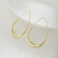 Lightweight Teardrop Hoop Earrings for Women - 14k Gold/White Gold Plated Large Oval Pull Through Hoop Earrings High Polished Statement Jewelry Gift for Women(gold 30 * 18)