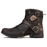 OSSTONE Moto Boots for Men Fashion Zipper-up Leather Chukka Boots Casual Shoes 5008-1-D-11 Brown
