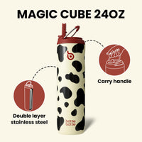 BOTTLE BOTTLE Insulated Water Bottle 24oz with Straw Lid and Handle for Sports Travel Gym Stainless Steel Water Bottles Double-Wall Vacuum Metal Leak Proof BPA-Free (Cow)