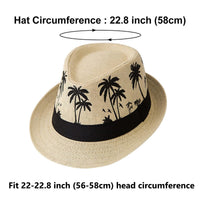 ECYC Ltd Unisex Panama Straw Hats Short Brim Fedora Straw Hat Trilby Hat Palm Tree Print Summer Beach Sun Hat Cap for Men Women
