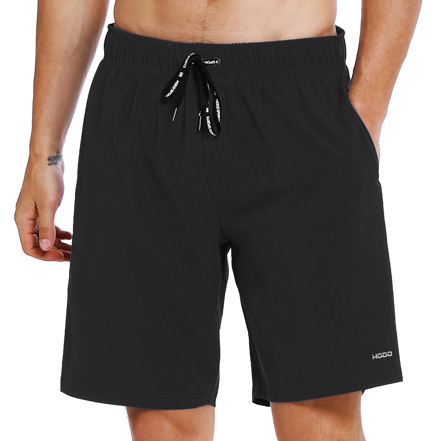 HOdo Mens Swim Trunks with Mesh Liner 9" Quick Dry Swim Shorts Bathing Suits for Men Swimwear Board Shorts wiht Pockets Black L