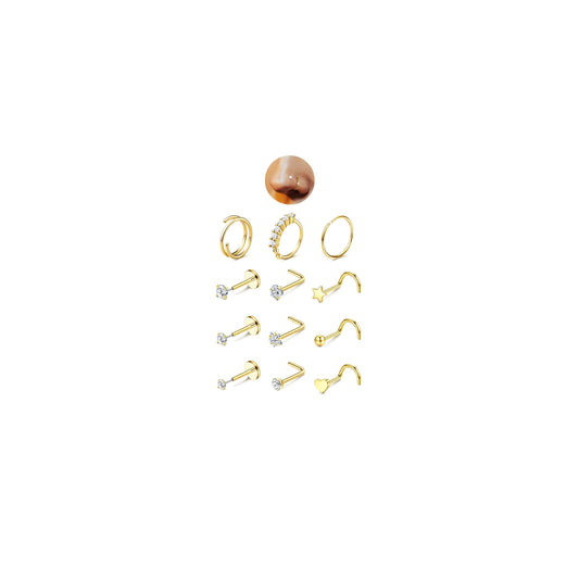 JeryWe Nose Rings for Women - 14K Gold Filled Hypoallergenic Surgical Steel Nose Ring Hoops CZ Lip Ring Screw L Shaped Studs Threadless Flat Back Stud Nose Piercings Jewelry for Women Men CZ