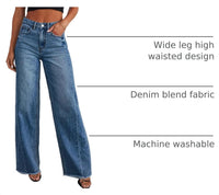 Sidefeel Women's Wide Leg Jeans High Waisted Stretchy Raw Hem Denim Pants Size 8 Blue