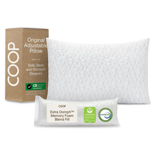 Coop Home Goods Original Adjustable Pillow, Queen Size Bed Pillows for Sleeping, Cross Cut Memory Foam Pillows - Medium Firm Back, Stomach and Side Sleeper Pillow, CertiPUR-US/GREENGUARD Gold