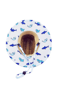 Baby Sun Hat for Toddlers – SPF 50+ Hat with Removable Chin Strap, Water-Resistant, Lightweight Beach Hat. (US, Age, 6 Months, 24 Months, Blue, Friendly Shark, Straw)