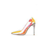 Cape Robbin Glass Doll Clear Stiletto High Heels for Women, Slip On Sexy Shoes with Pointed Toe - Iridescent Size 10