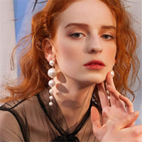 Boho Gold Long Tassel Fringe Dangle Pearls Thin Handmade Bohemian Statement Earrings for Women Daily Party