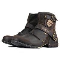 OSSTONE Moto Boots for Men Fashion Zipper-up Leather Chukka Boots Casual Shoes 5008-1-D-11 Brown