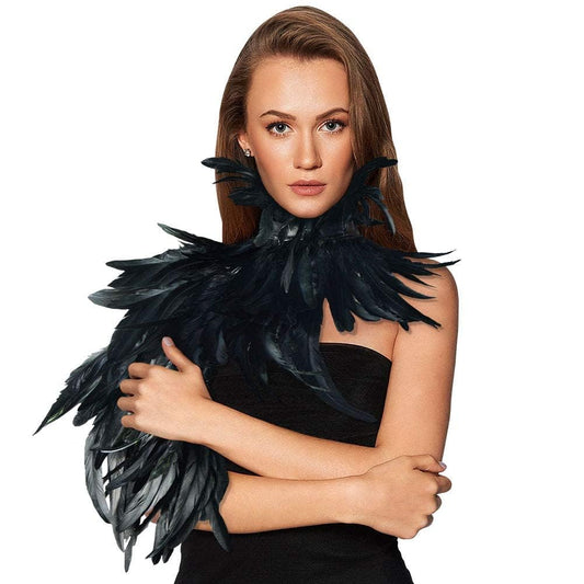 HOMELEX Black Witch Feather Collar Crow Shawl Costume Halloween Swan Wings Accessories Cape for Women