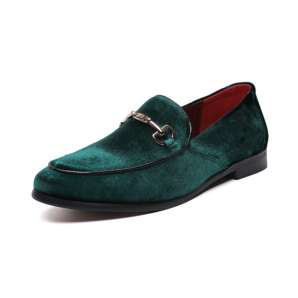 LCQL Men's Velvet Leather Driving Shoes - Dancing Fashion Slipper Casual Slip On Loafers Size 11.5 Green