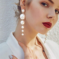 Boho Gold Long Tassel Fringe Dangle Pearls Thin Handmade Bohemian Statement Earrings for Women Daily Party