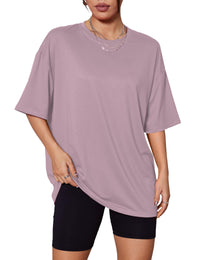 Kinglaman 5 Pack Womens Oversized T Shirts Crew Neck Loose Fit Short Sleeve Tshirts Summer Workout Plus Size Tee Tops 1 Black 1 White 1 Army Green 1 Khaki 1 Dark Pink Large