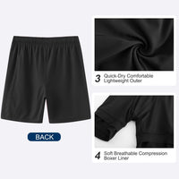 HODOSPORTS Mens Swimsuit Trunks 7" Quick-Dry Swim Shorts with Compression Liner and Zipper Pockets (Large,Black)