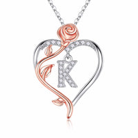 Iefil Anniversary Women Gifts, Birthday Gift for Female, Gift for Wife Girlfriend Mom | Rose Heart Necklaces, Initial K