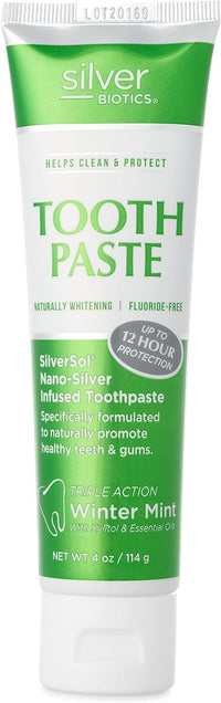 Silver Biotics Toothpaste | SilverSol Ag₄O₄ 20 ppm Nano-Silver Infused + Above-Sea Coral Calcium | Naturally Whitening | Flouride-Free | Winter Mint | 4 oz