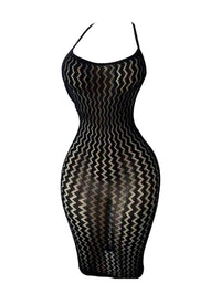 OYOANGLE Women's Fishnet Mesh Halter Lingerie Dress Sexy Bodycon Hollow Out See Through Chemise Beach Cover Up Dress Black One Size