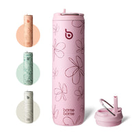 BOTTLE BOTTLE Insulated Water Bottle 24oz with Straw Lid and Handle for Sports Travel Gym Stainless Steel Water Bottles Double-Wall Vacuum Metal Leak Proof BPA-Free (Flower Frenzy)