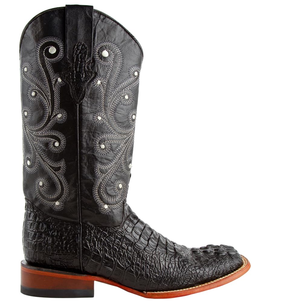Ferrini Mens Stampede Crocodile Square Toe Pull On Casual Boots Mid Calf - Black - Size 10 D