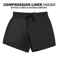BRISIRA Mens Swim Trunks Swim Shorts Quick Dry 5 inch Inseam Beach Shorts with Compression Liner and Zipper Pocket Black