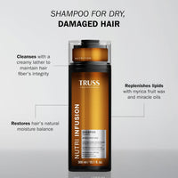TRUSS Nutri Infusion Hair Shampoo for Women - Cleansing Shampoo for Dry, Damaged Hair - Restores Natural Moisture Balance with Myrica Fruit Wax & Miracle Oils (10.14 fl oz)