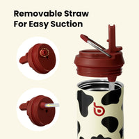BOTTLE BOTTLE Insulated Water Bottle 24oz with Straw Lid and Handle for Sports Travel Gym Stainless Steel Water Bottles Double-Wall Vacuum Metal Leak Proof BPA-Free (Cow)