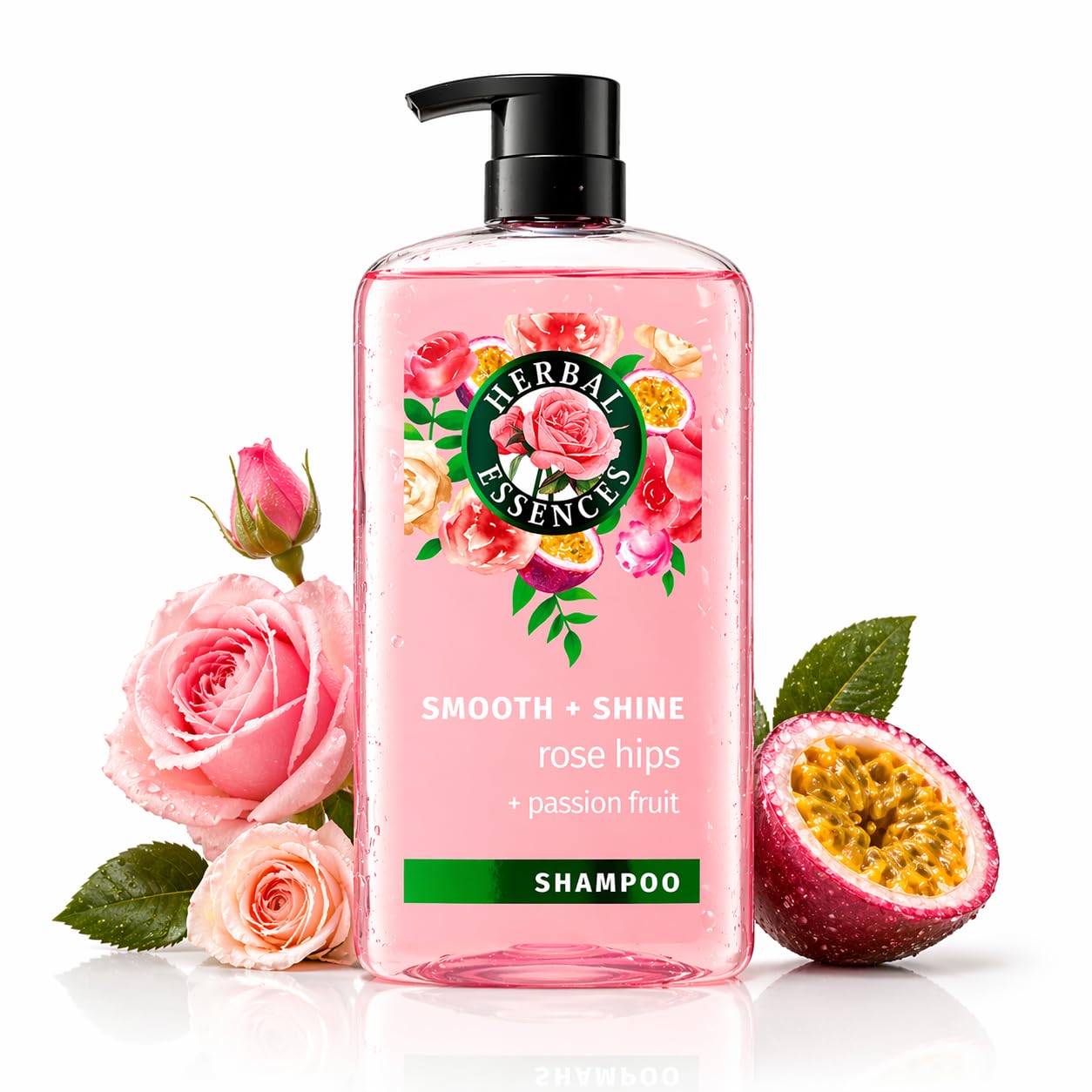 Herbal Essences Shampoo, Rose Hips + Passionfruit - Smooth Collection, Shiny Hair with Vitamin E & Jojoba, Safe for Color Treated Hair, Floral Scent, Cruelty-Free, Dermatologist-Tested, 29.2 Fl Oz