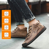 alcubieree Mens Casual Leather Shoes Ankle Chukka Boots Slip On Lightweight Loafers Mid top Walking Driving Sneakers for Male Brown Size 10