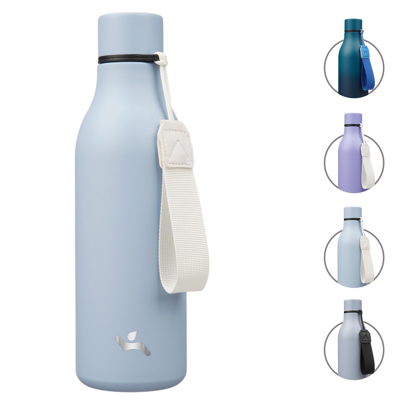 Konokyo Insulated Water Bottle with Strap,18 oz Double Wall Stainless Steel Vacuum Bottles Metal Water Flask,Candy Blue
