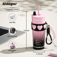 Sidagar 24 oz Stainless Steel Tumbler with Lid and Straw, Insulated Coffee Mug, Leak Proof, Portable Iced Travel Water Bottle, Reusable Thermal Coffee Cup Gift for Women, Pink