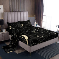 Feelyou Sun and Moon Fitted Sheet Boho Exotic Bedding Set Galaxy Astrology Bed Sheet Set for Boys Girls Kids Teens Bedroom Decor Chic Cute Luxury Zodiac Signs Bed Cover Bedding Sheet Queen Size 4Pcs